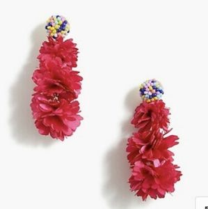 J. Crew Beaded Blossom Drop Earrings Fuchsia NWT